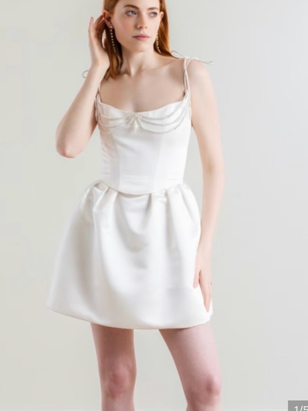 By Watters Ivory Satin “beyond” Mini Dress with Delicate Shoulder Ties